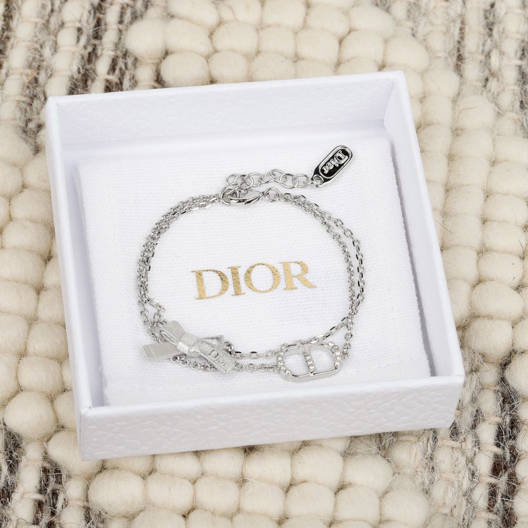 "D" Double Chain Charm Bracelet