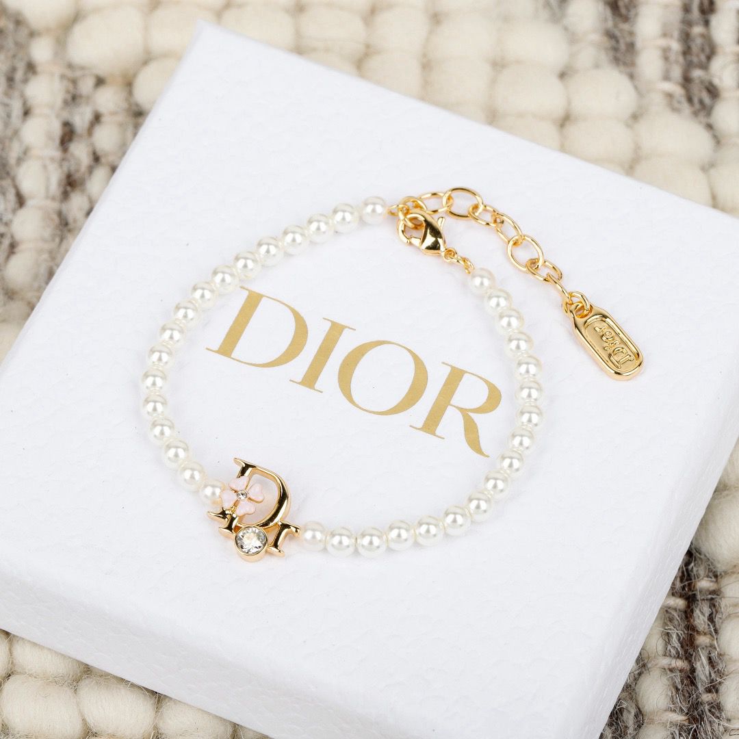 "D" Pearl Charm Bracelet