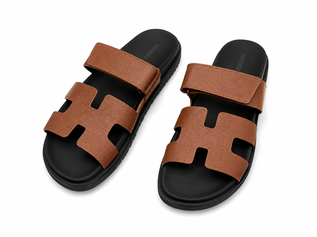 "H" Cut Leather Slides
