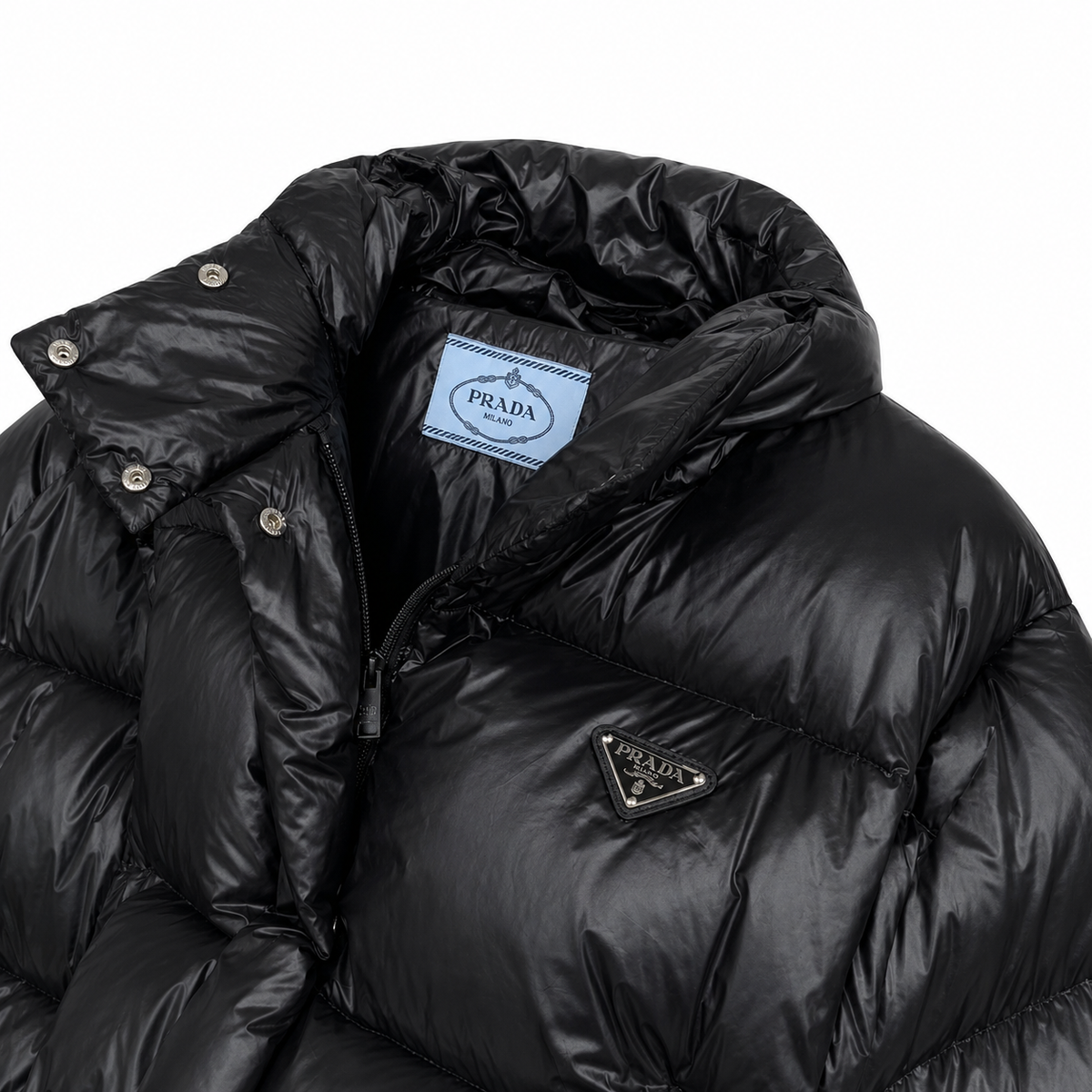 „P“ Nylon Cropped Puffer Jacke
