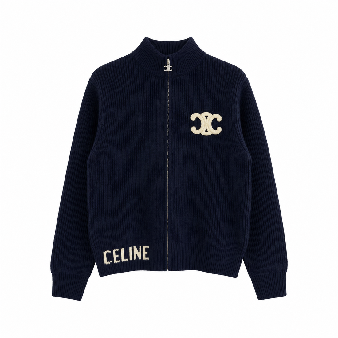 "CE" Knit Zip Cardigan