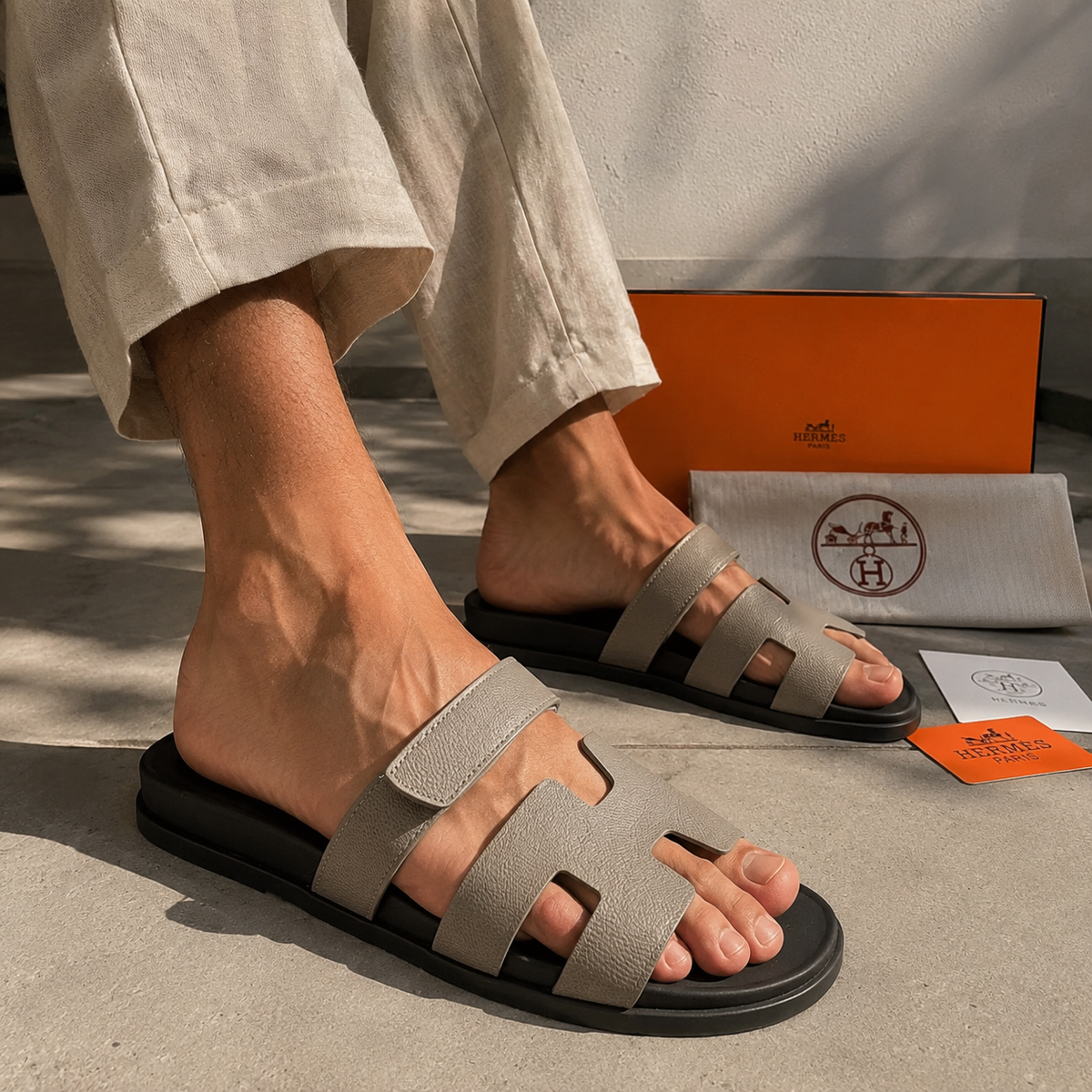 "H" Cut Leather Slides