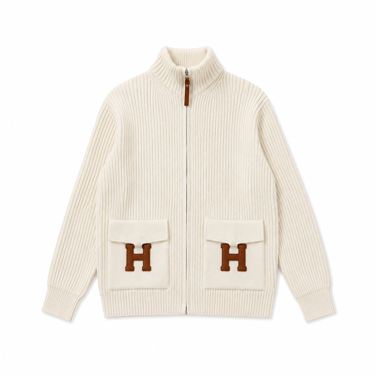 "H" Rib Zip Knit Cardigan