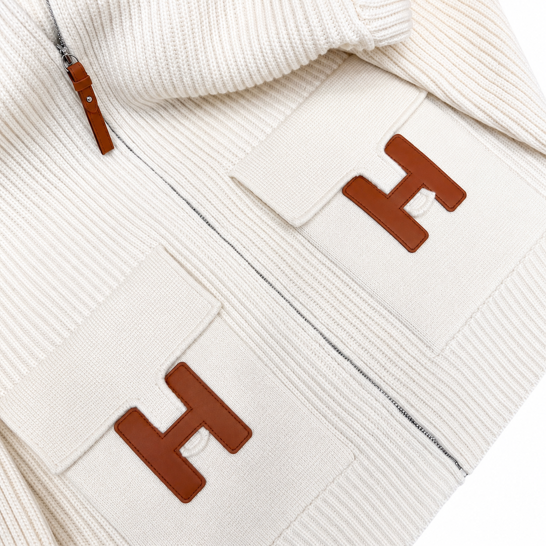 "H" Rib Zip Knit Cardigan