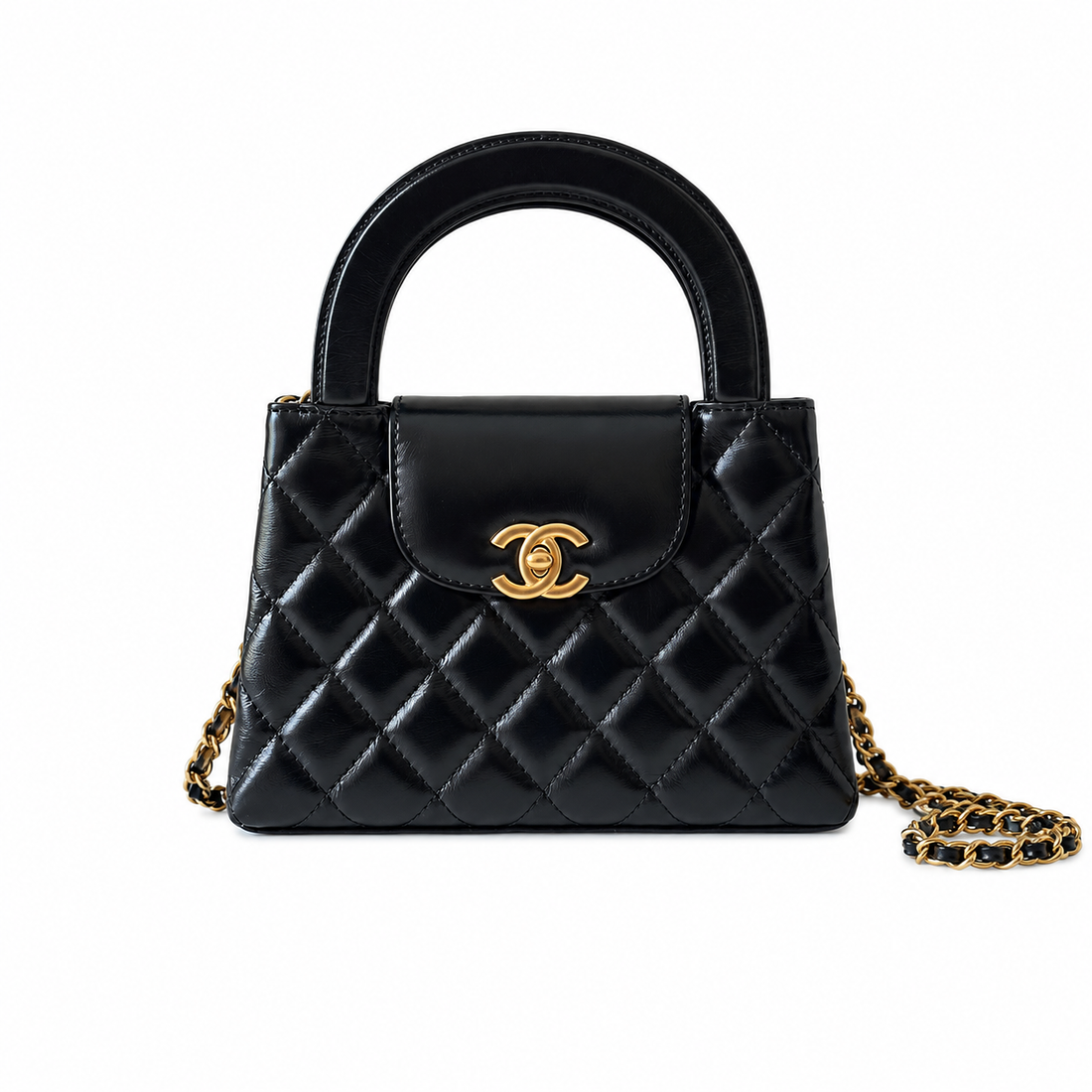"CC" Quilted Top Handle Bag