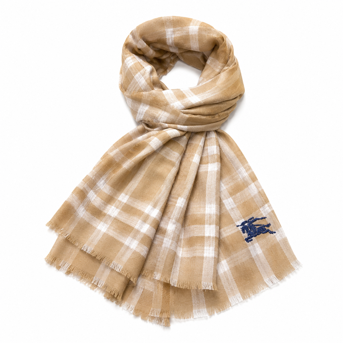 "BB" Check Embroidery Scarf