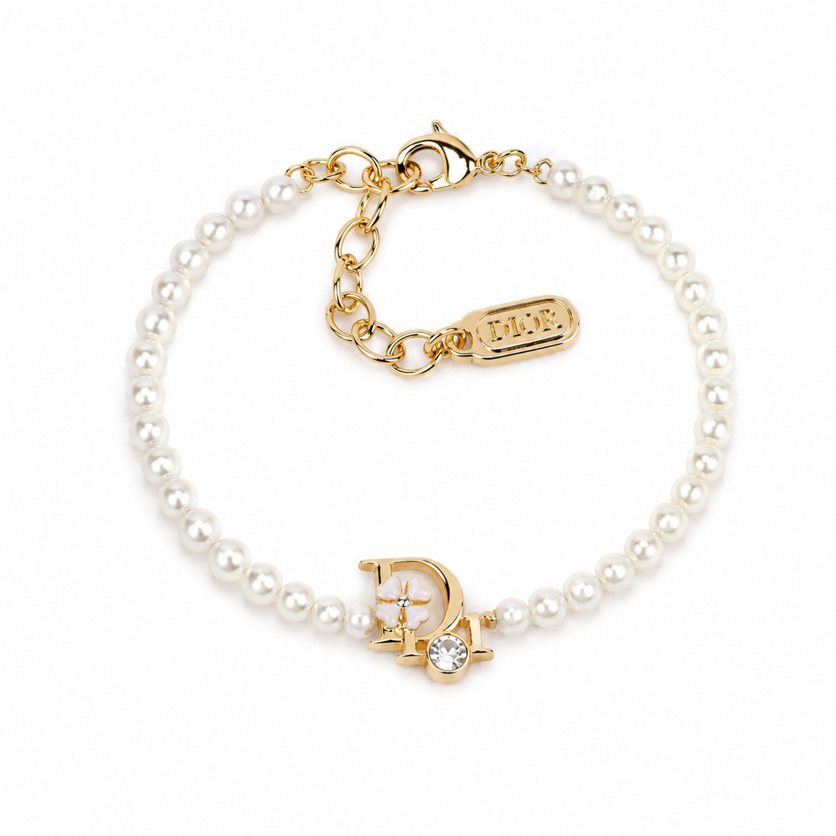 "D" Pearl Charm Bracelet