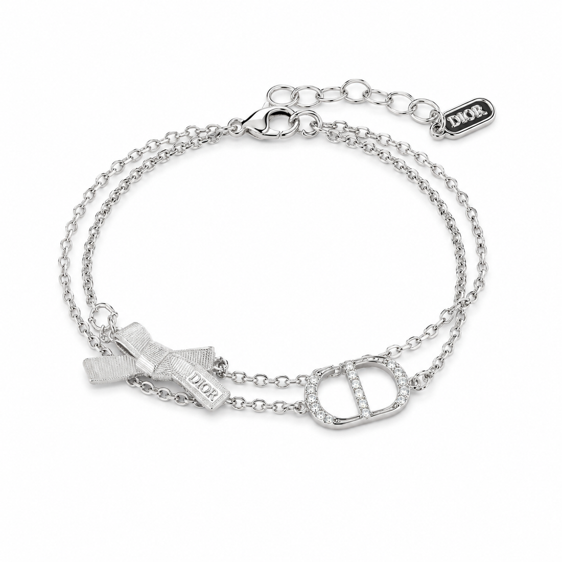 "D" Double Chain Charm Bracelet