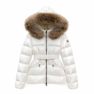 "MC" Belted Puffer Jacket with Real Fur