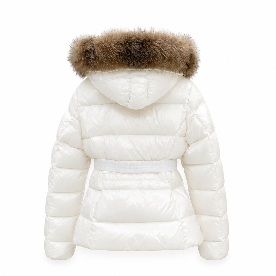"MC" Belted Puffer Jacket with Real Fur