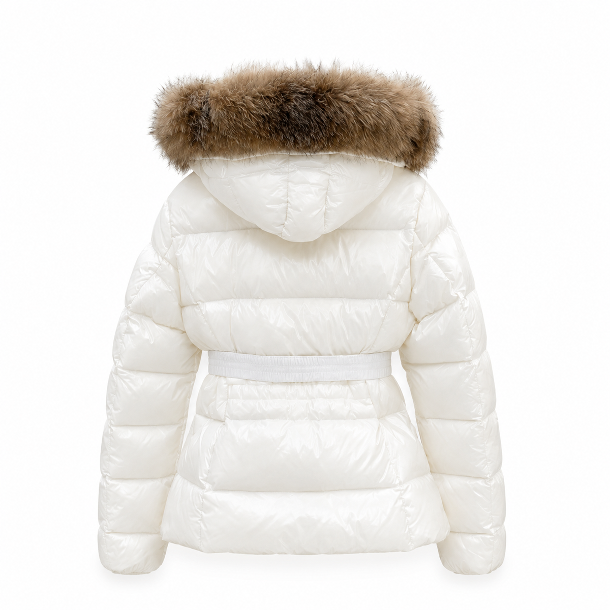 "MC" Belted Puffer Jacket with Real Fur