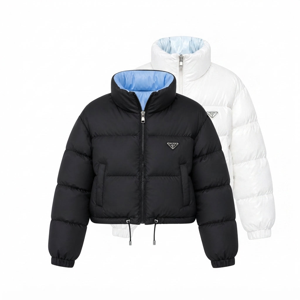 „P“ Cropped BW Puffer Jacke