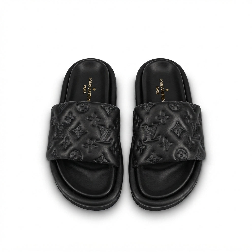 „LV“ Puffy Slides – All Black