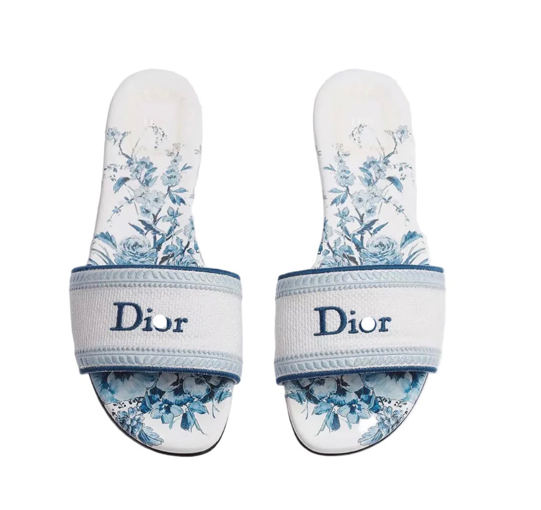 "CD" Floral Slides Weiß/Blau