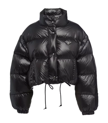 „P“ Nylon Cropped Puffer Jacke